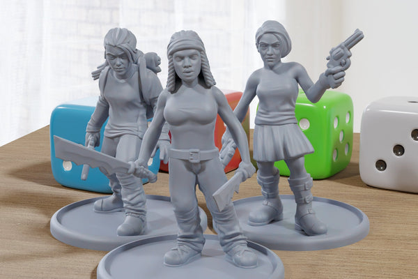Survivor Girls Trio - 3D Printed Minifigures for Zombie Post Apocalyptic Miniature Tabletop Games TTRPG