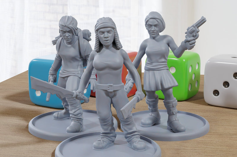Survivor Girls Trio - 3D Printed Minifigures for Zombie Post Apocalyptic Miniature Tabletop Games TTRPG