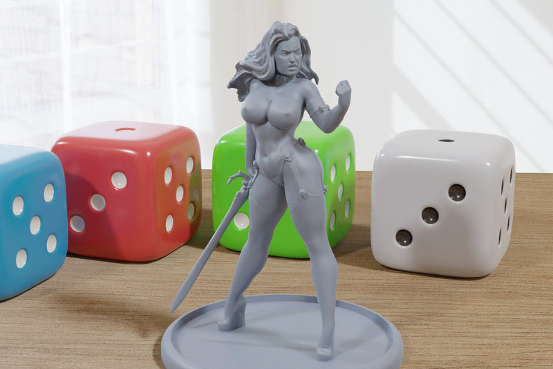 Lady D Sexy Pinup SFW/ NSFW 3D Printed Minifigures for Fantasy Miniature Tabletop Games DND, Frostgrave 28mm / 32mm
