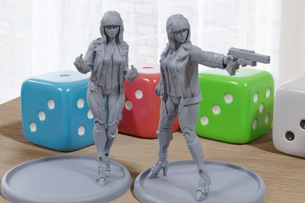 Miko - 3D Printed Mini's - Cyberpunk / Sci-Fi - Tabletop Miniature Wargaming - 28mm / 32mm Scale Minifigures