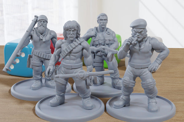 The Macho Squad - 3D Printed Minifigures for Zombie Post Apocalyptic Miniature Tabletop Games TTRPG