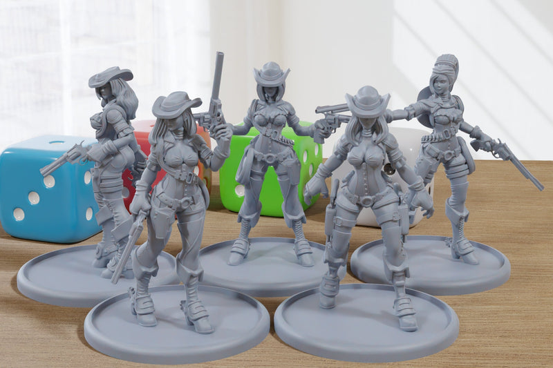Wild West Gunslingers Sexy Pinup SFW/ NSFW 3D Printed Minifigures for Fantasy Miniature Tabletop Games DND, Frostgrave 28mm / 32mm / 75mm