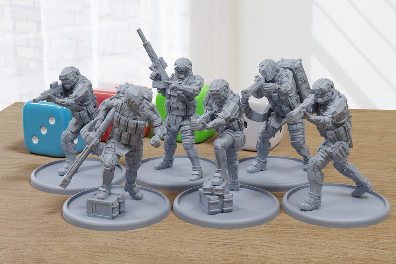 Black Stone Commandos - 3D Printed Mini's - Cyberpunk / Sci-Fi - Tabletop Miniature Wargaming - 28mm / 32mm Scale Minifigures