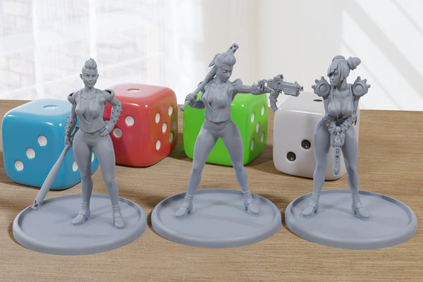 Cyberpunk Scrapper Girls Sexy Pinup SFW/ NSFW 3D Printed Minifigures for Fantasy Miniature Tabletop Games DND, Frostgrave 28mm / 32mm / 75mm