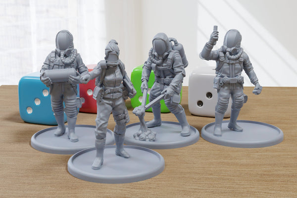 Dr Elena and Zone Researchers - 3D Printed Minifigures - Post Apocalyptic Miniature for Tabletop Games Zona Alfa