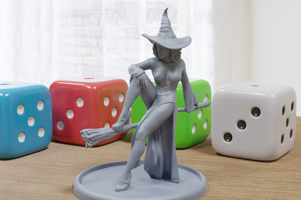 Witch on Broom Sexy Pinup SFW/ NSFW 3D Printed Minifigures for Fantasy Miniature Tabletop Games DND, Frostgrave 28mm / 32mm / 75mm