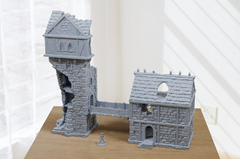 Damned City Tower Barrack Ruin - 3D Printed Terrain compatible with Tabletop Games like DND 5e, Frostgrave