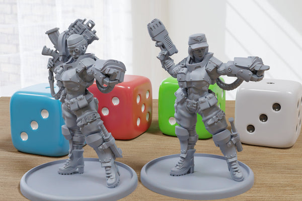Jungle Lieutenant Babes - 3D Printed Proxy Minifigures for Sci-fi Miniature Tabletop Games like Stargrave and Five Parsecs from Home