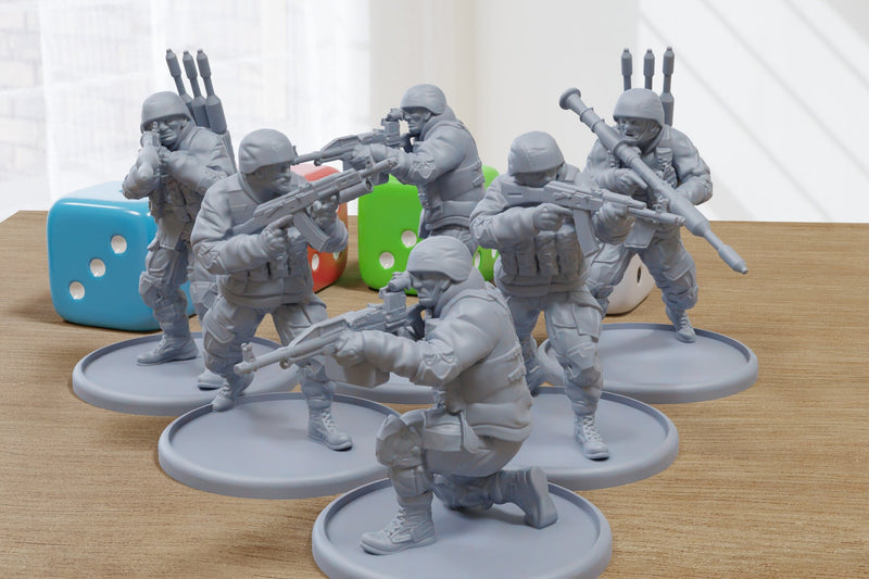 Modern Russian Infantry Squad - 3D Printed Wargaming Miniatures for Tabletop RPG - 28mm / 32mm Scale Minifigures
