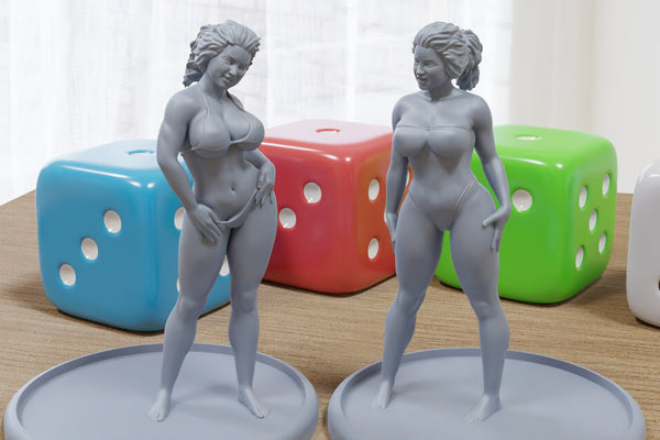 Bikini Twins Sexy Pin-Up - 3D Printed Minifigures for Fantasy Miniature Tabletop Games DND, Frostgrave 28mm / 32mm / 75mm