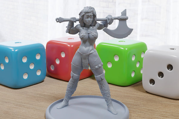 Barbarian Guard Female Sexy Pin-Up - 3D Printed Minifigures for Fantasy Miniature Tabletop Games DND, Frostgrave 28mm / 32mm / 75mm