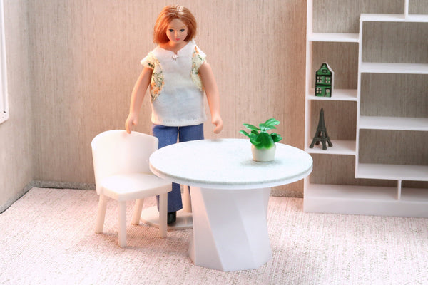 Round Modern Dining Table with Twisted Leg - Dollhouse Miniature 1/12 & 1/18 Miniature Dollhouse Furniture